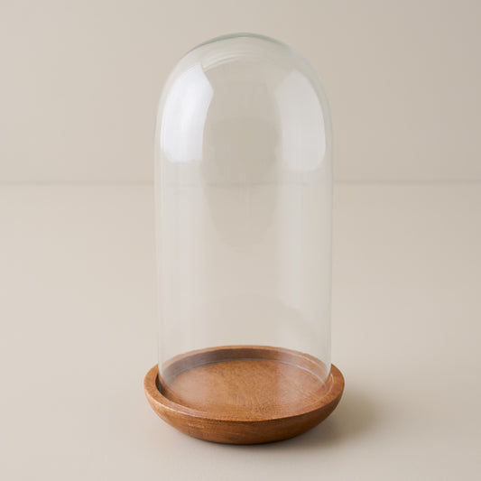Glass Cloche with Wood Base without Riser