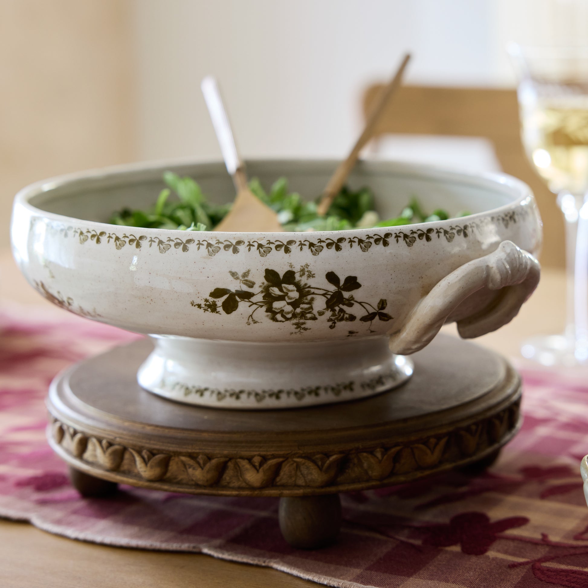 Heirloom Garden Floral Serving Bowl on a table