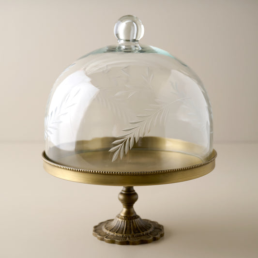 Marlowe Etched Glass + Brass Cake Stand