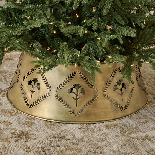 Antique Brass Floral Tree Collar shown under tree