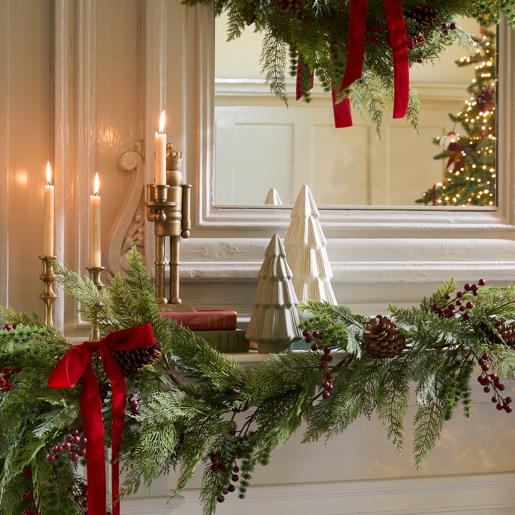 Decorative Ceramic Trees shown on mantel