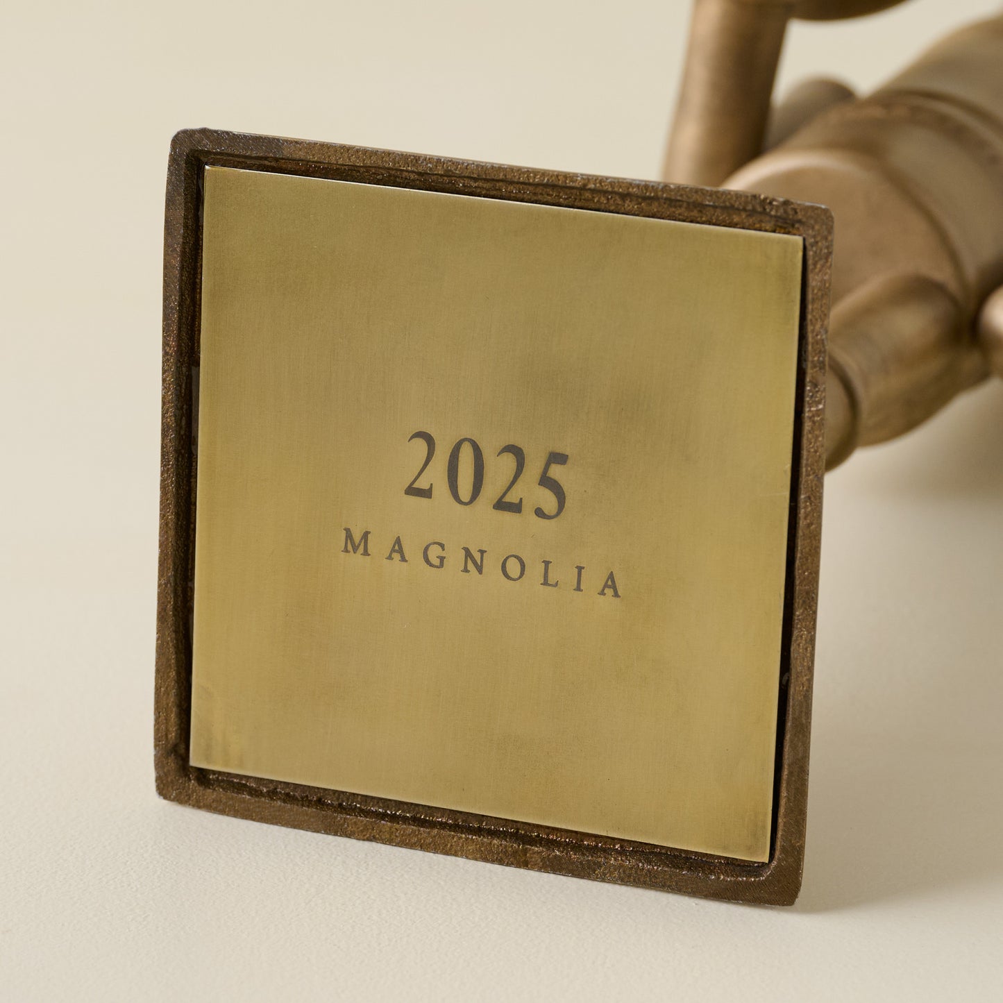 Etched Brass Nutcracker showing year and branding under the base