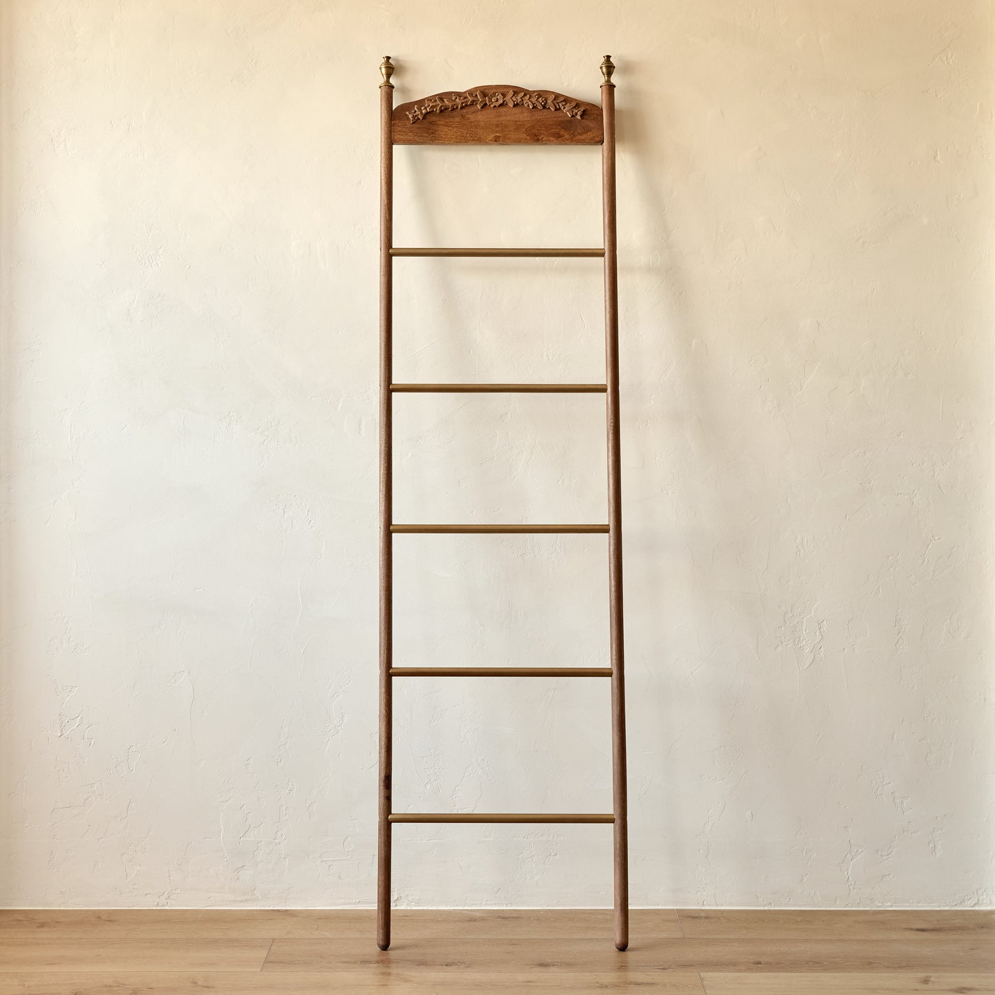 Gloria Carved Wood and Brass Decorative Ladder