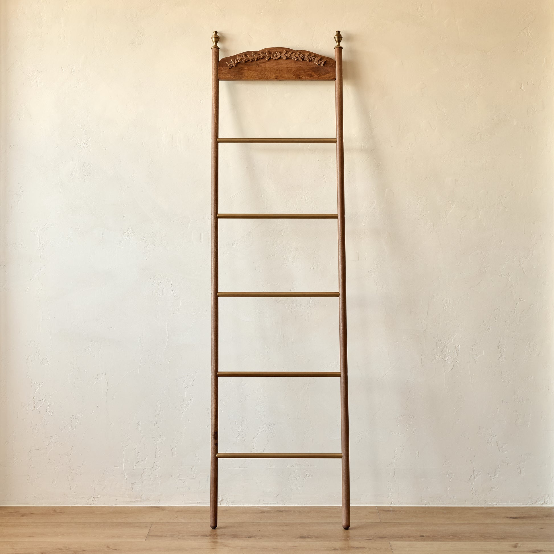 Gloria Carved Wood and Brass Decorative Ladder