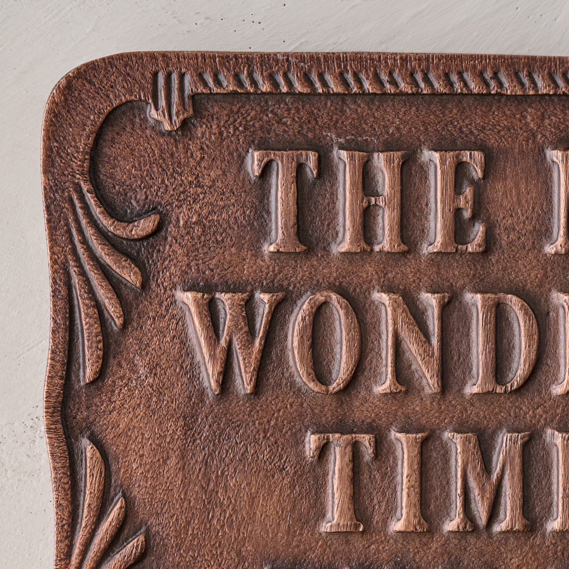 The Most Wonderful Time of the Year Metal Wall Plaque corner up close