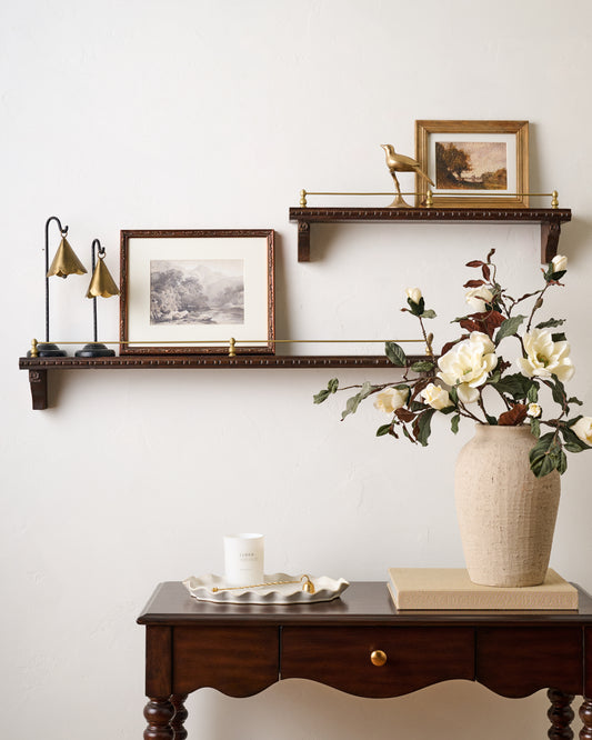 Gloria Carved Wood and Brass Picture Ledge