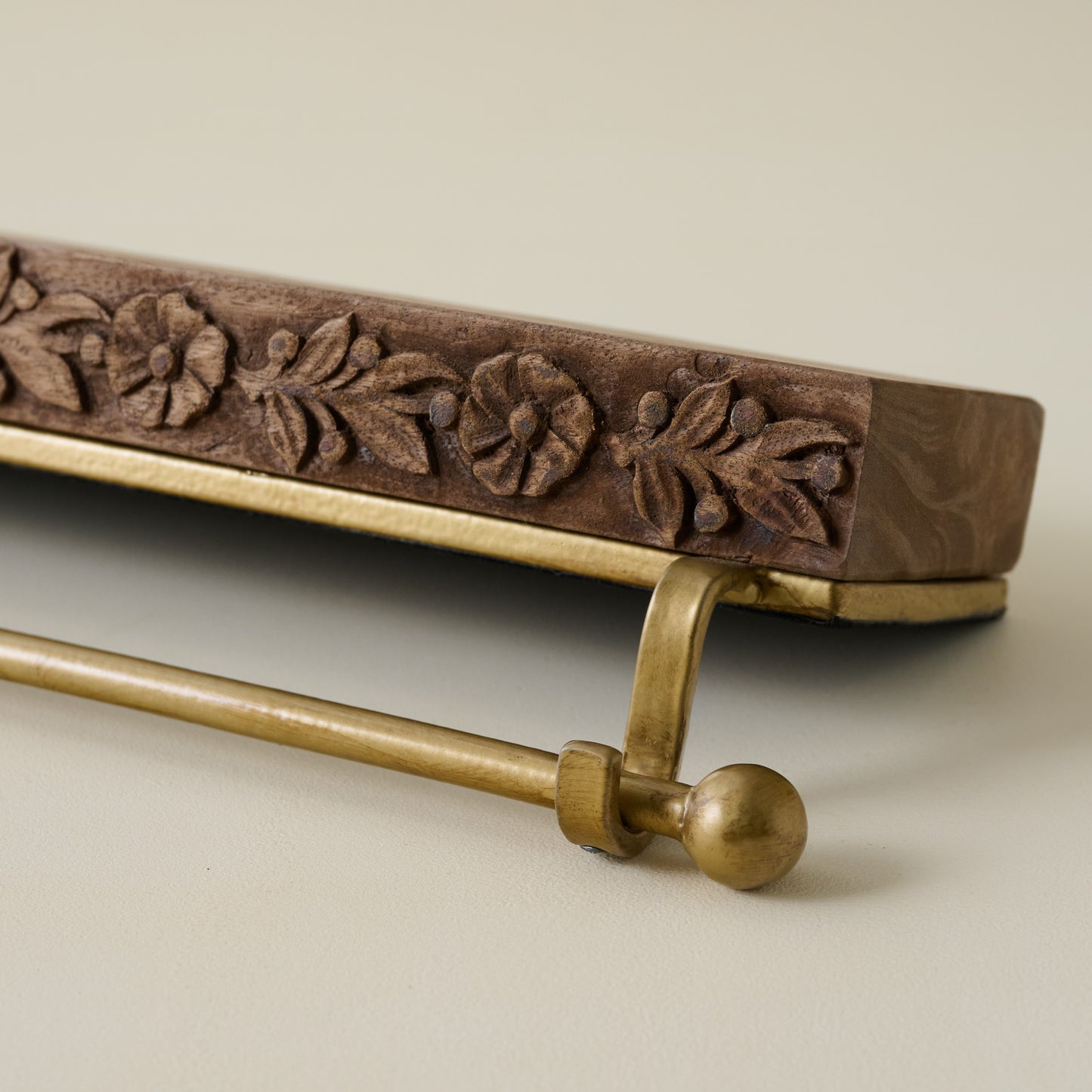 Eleanor Carved Wood Stocking Holder up close
