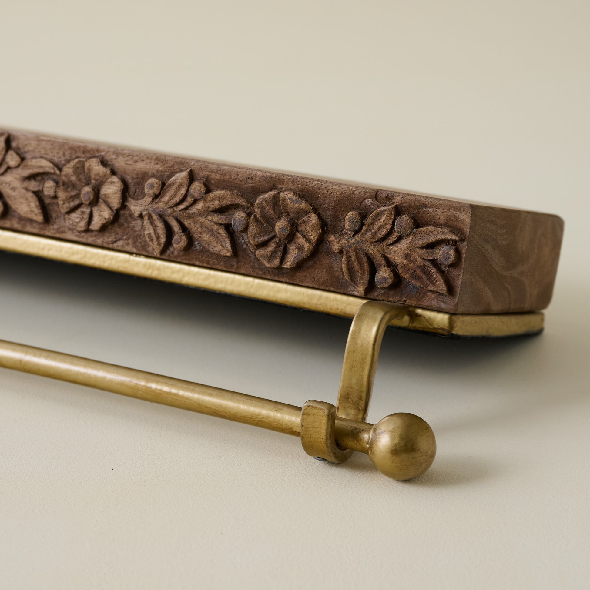 Eleanor Carved Wood Stocking Holder up close