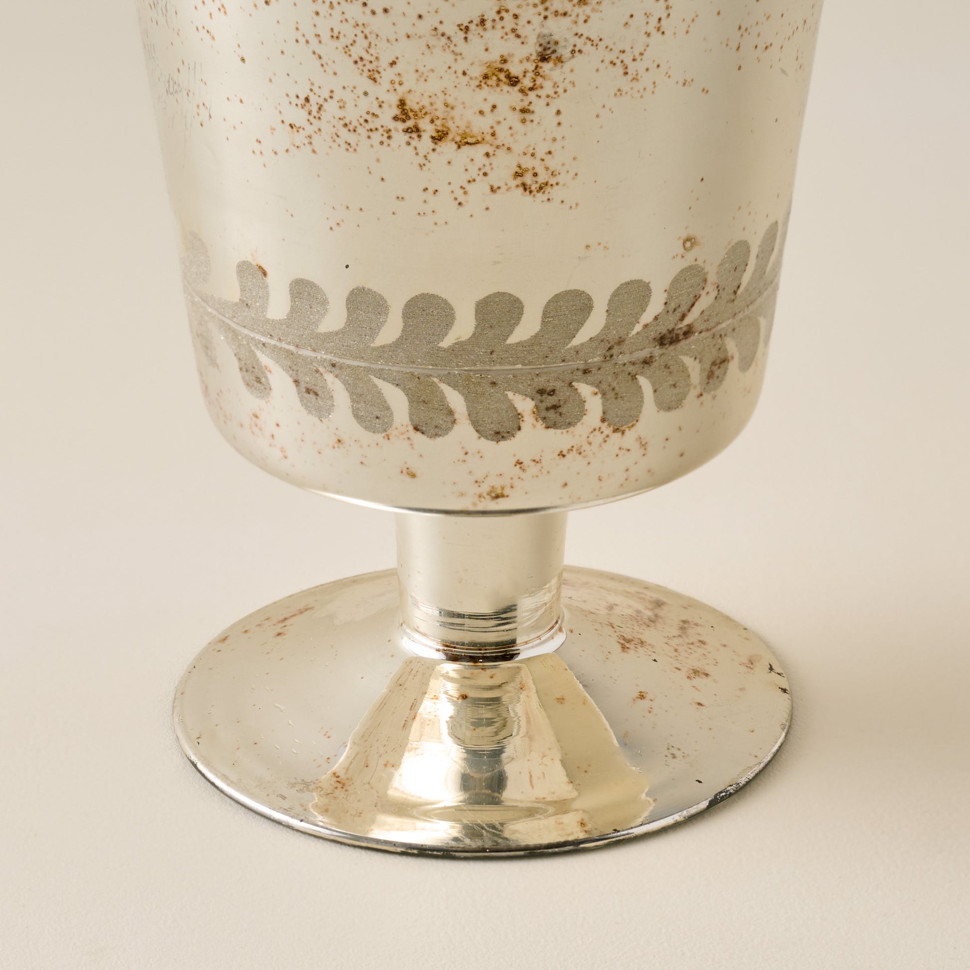 Etched Mercury Glass Floral Vase base up close
