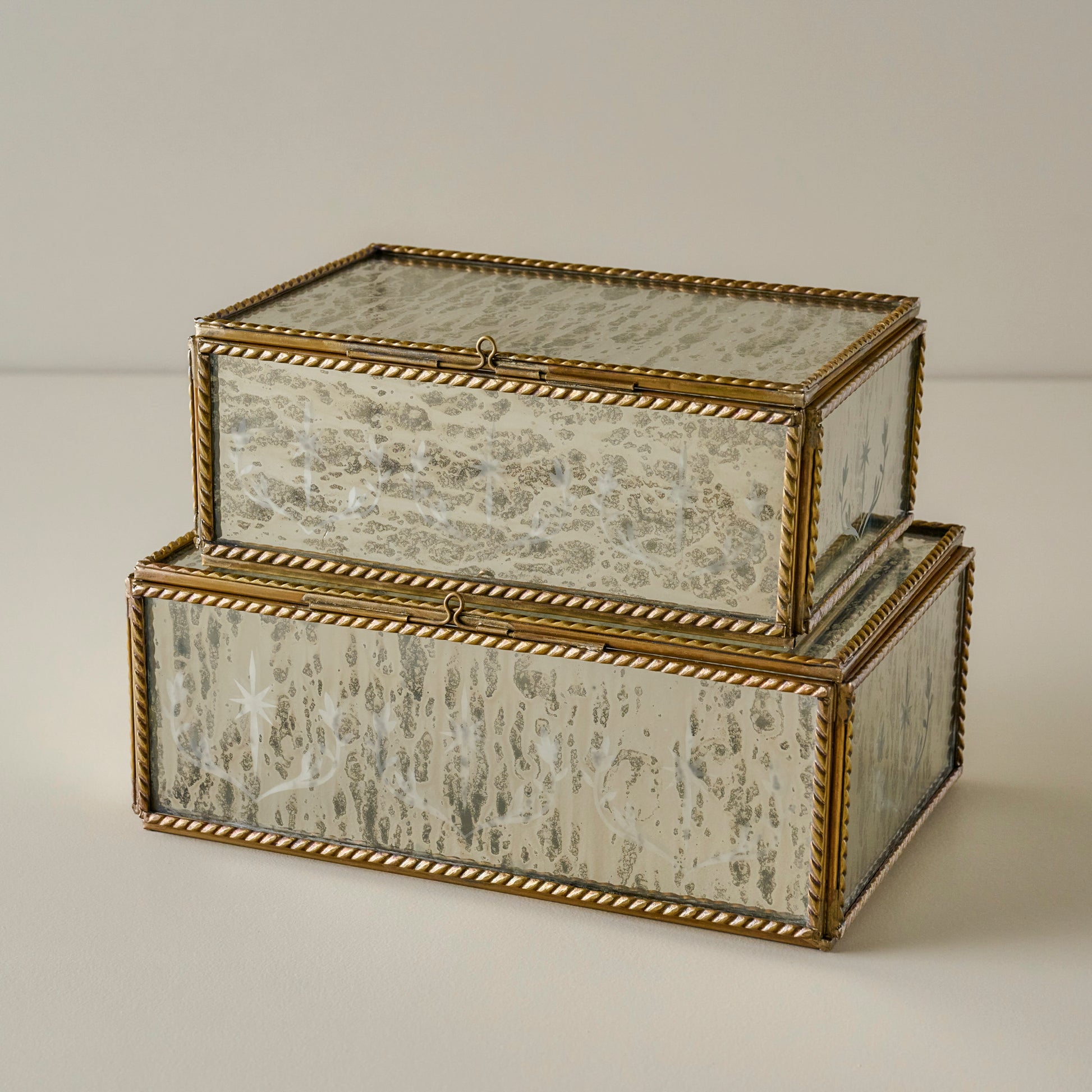 Helana Mercury Glass Accent Boxes shown stacked