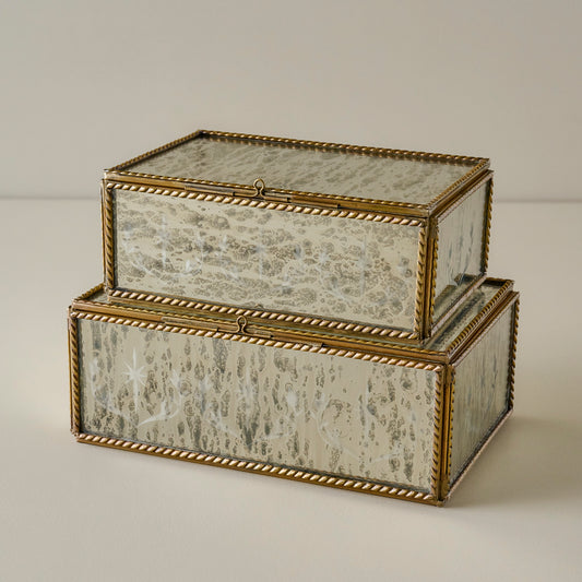 Helana Mercury Glass Accent Boxes shown stacked