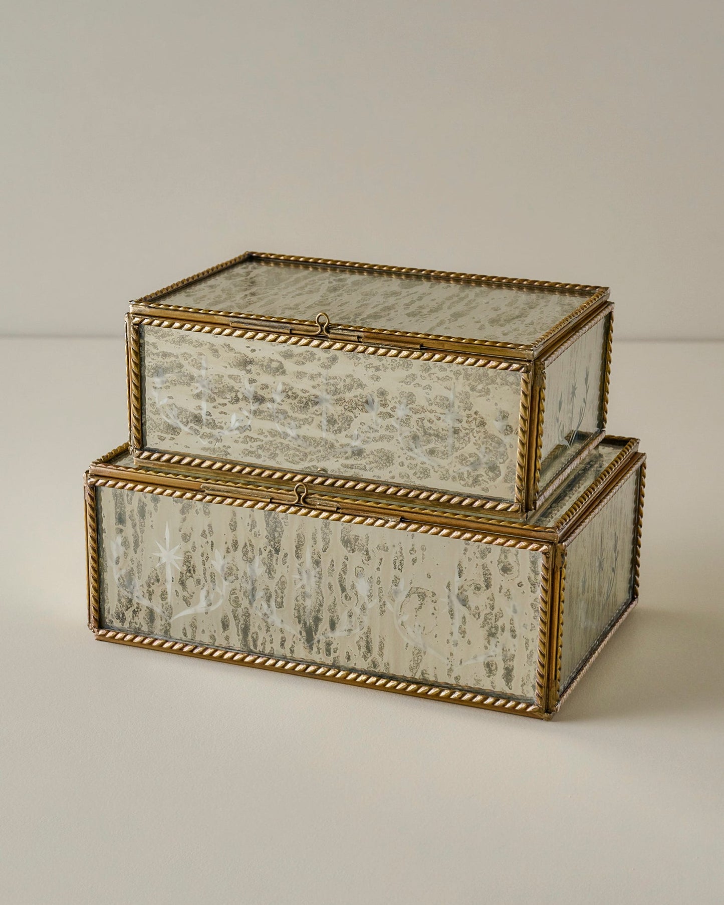 Helana Mercury Glass Accent Boxes shown stacked