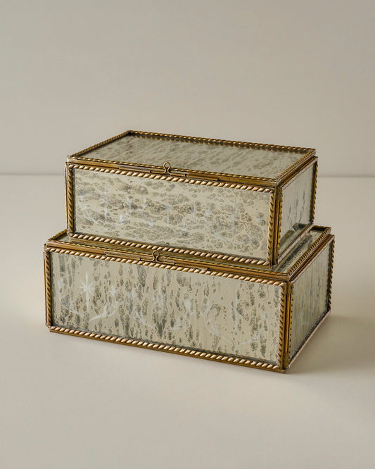 Helana Mercury Glass Accent Boxes shown stacked