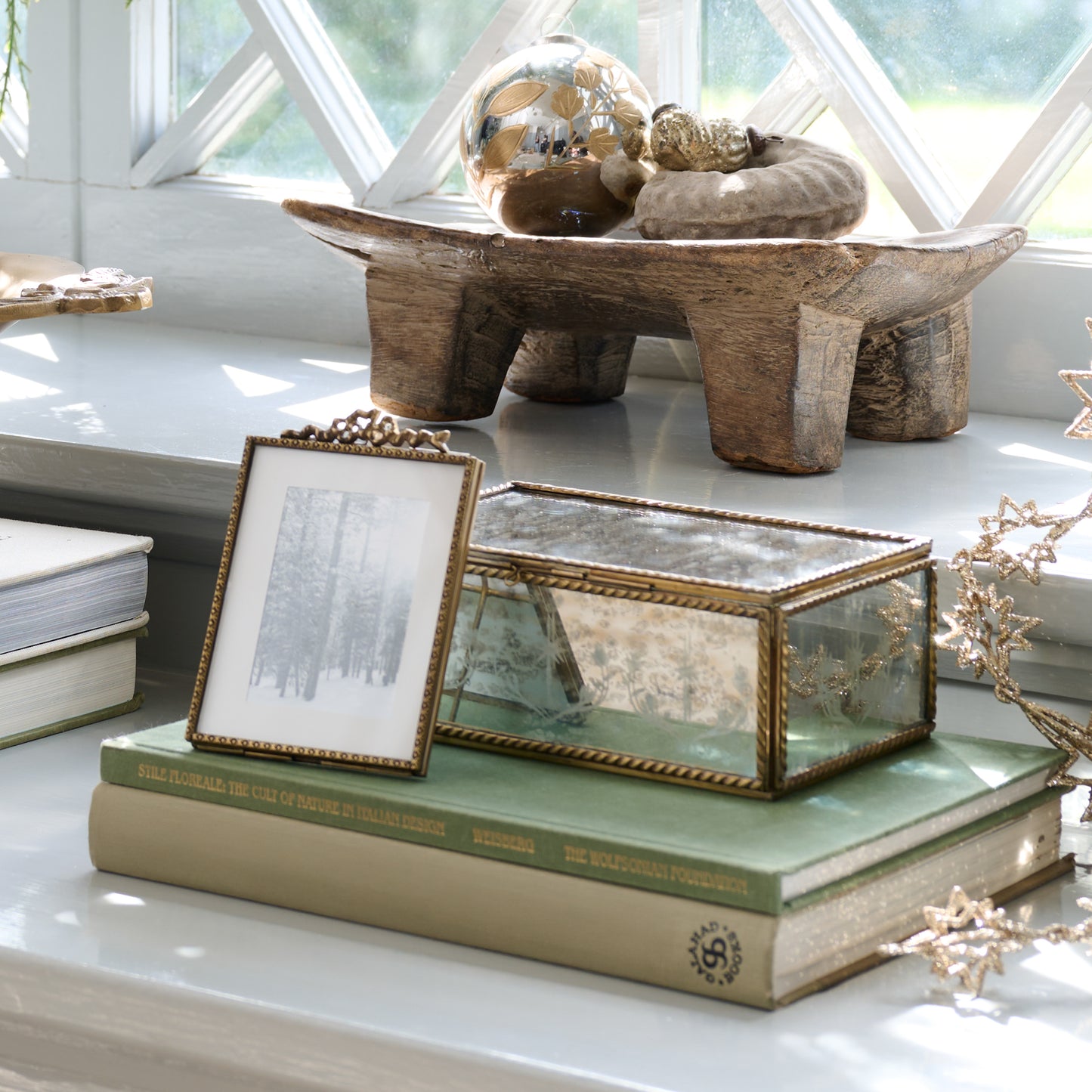 Helana Mercury Glass Accent Box shown with other decor