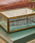 Small Helana Mercury Glass Accent Box shown styled on coffee table books