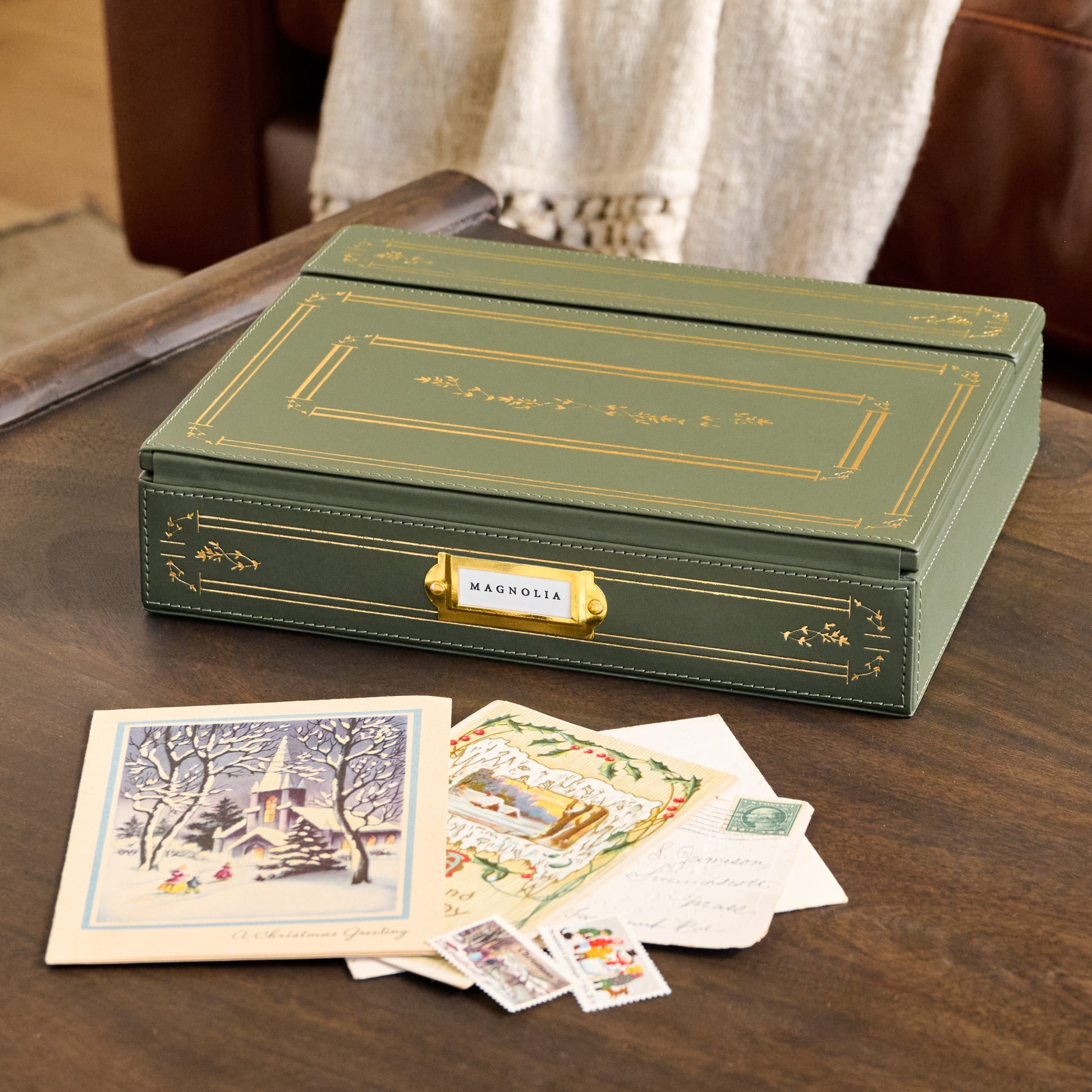 Vintage-Inspired Memory Box shown on table with cards