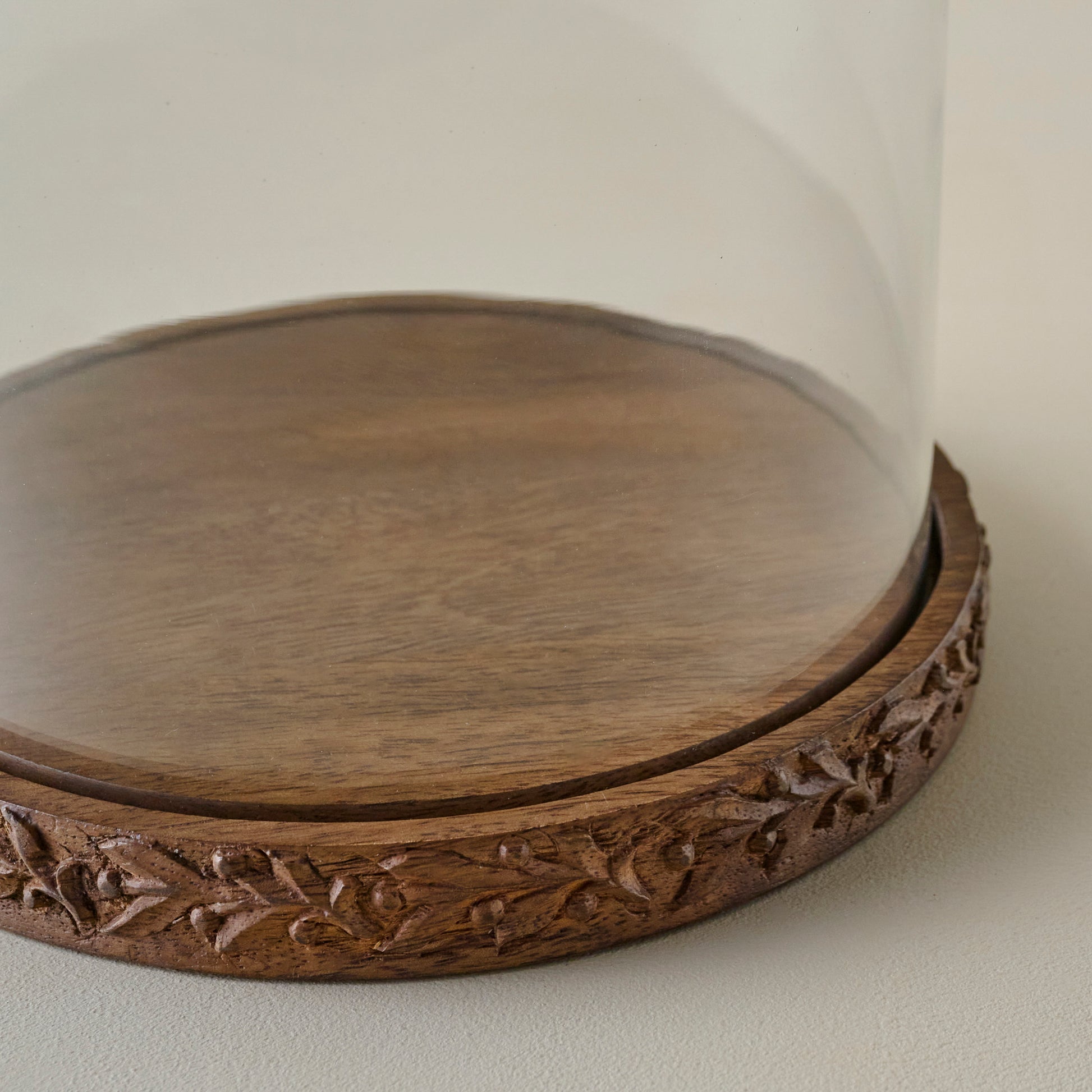 Large Eleanor Carved Wood Cloche base up close