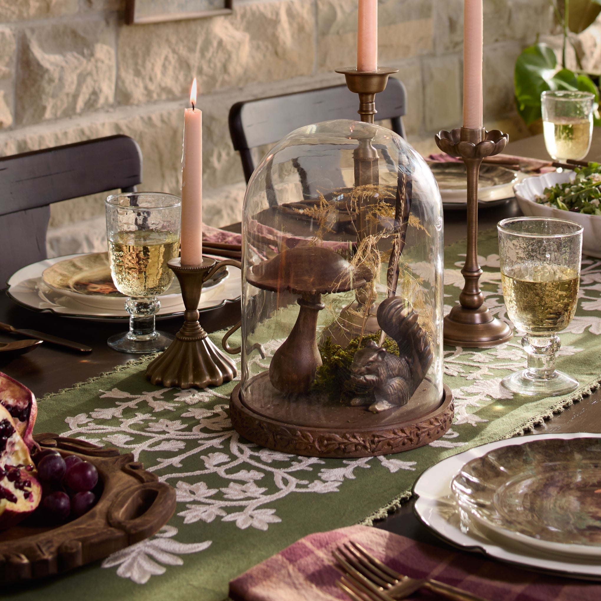 Eleanor Carved Wood Cloche shown styled on table