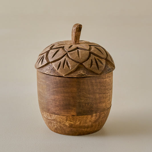 Hand-Carved Wooden Acorn Canister