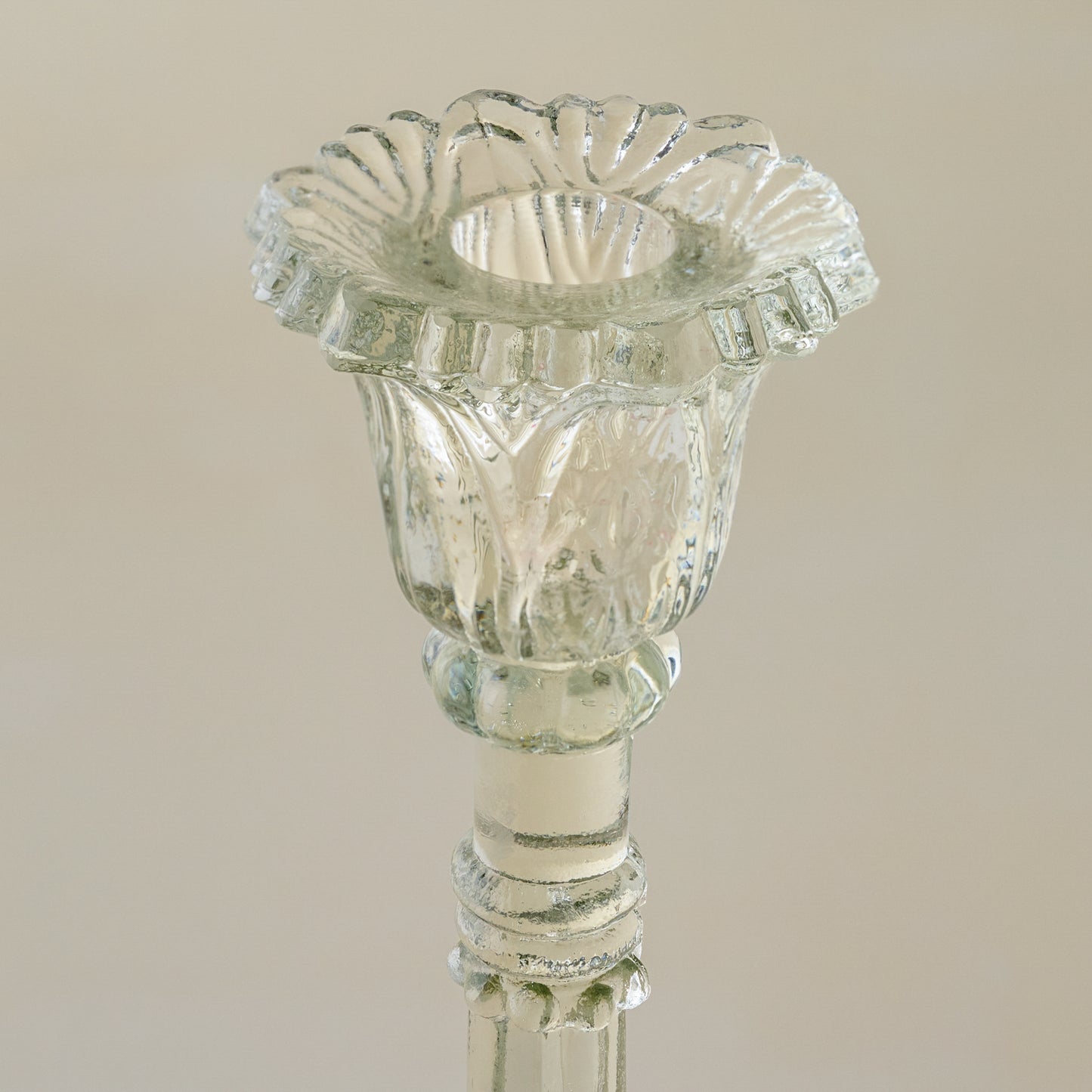 Elsa Antique-Inspired Glass Taper Holder up close