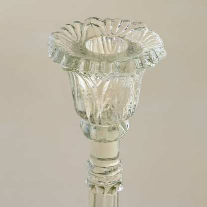 Elsa Antique-Inspired Glass Taper Holder up close