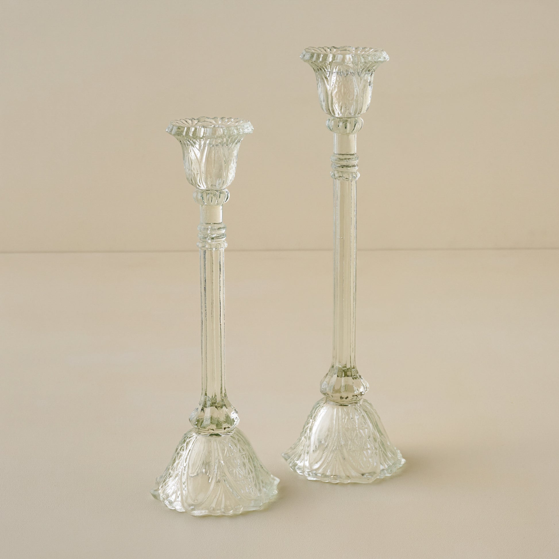 Elsa Antique-Inspired Glass Taper Holders