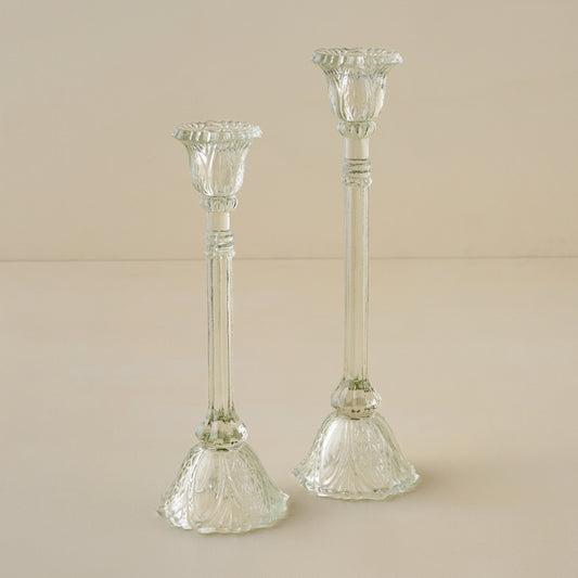 Elsa Antique-Inspired Glass Taper Holders