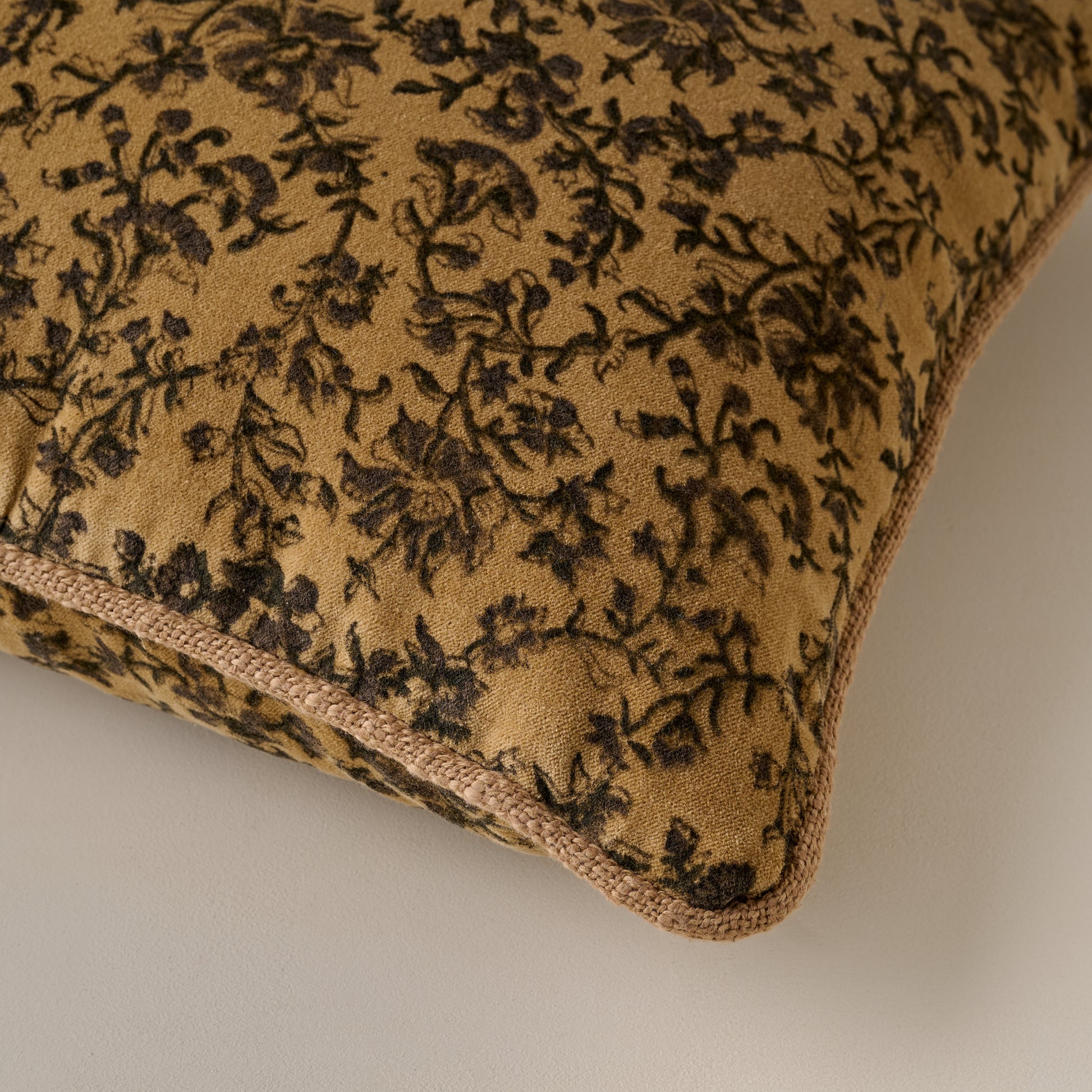 Velvet Amber Vines Lumbar Pillow corner up close