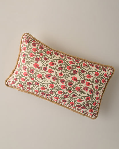 Festive Pomegranate Block Print Small Lumbar Pillow