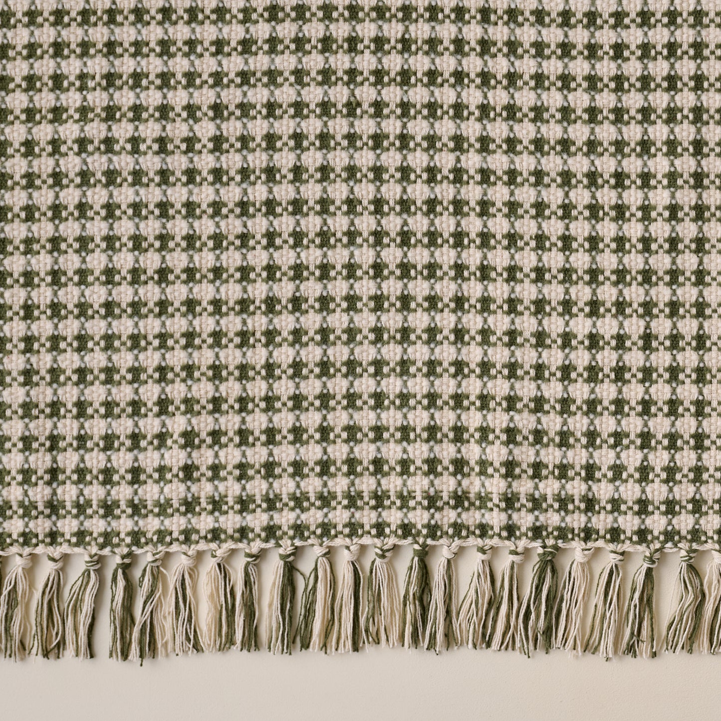 Ivory & Green Aspen Throw fringe up close