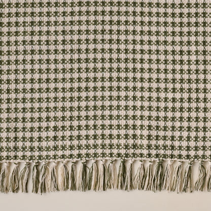 Ivory & Green Aspen Throw fringe up close
