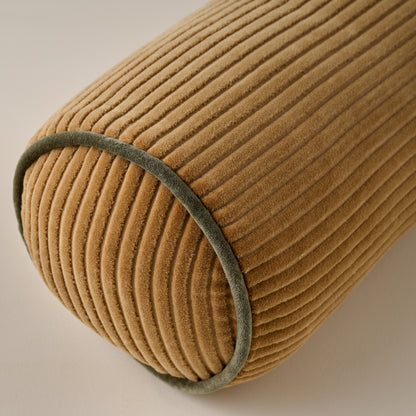 Channeled Velvet Bolster Pillow - Golden Brown end up close