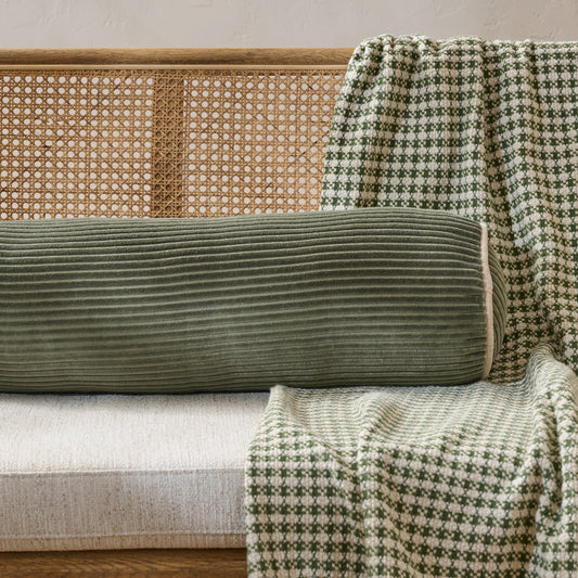 Channeled Velvet Bolster Pillow - Winter Moss