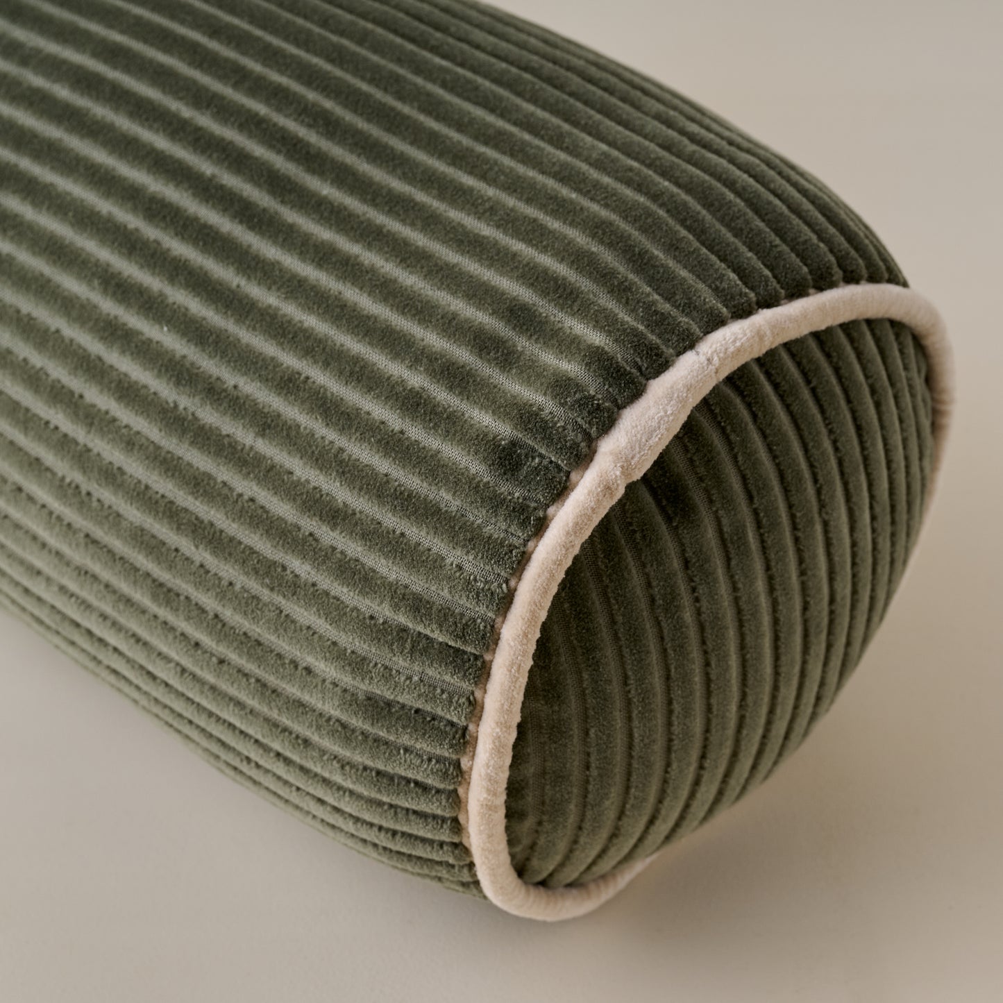 Channeled Velvet Bolster Pillow - Winter Moss end up close