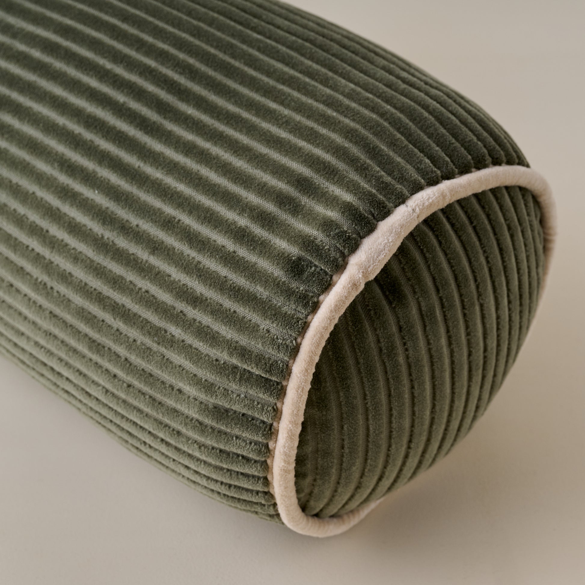Channeled Velvet Bolster Pillow - Winter Moss end up close