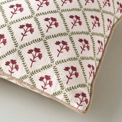 Magnolia Holiday Block Print Pillow corner up close