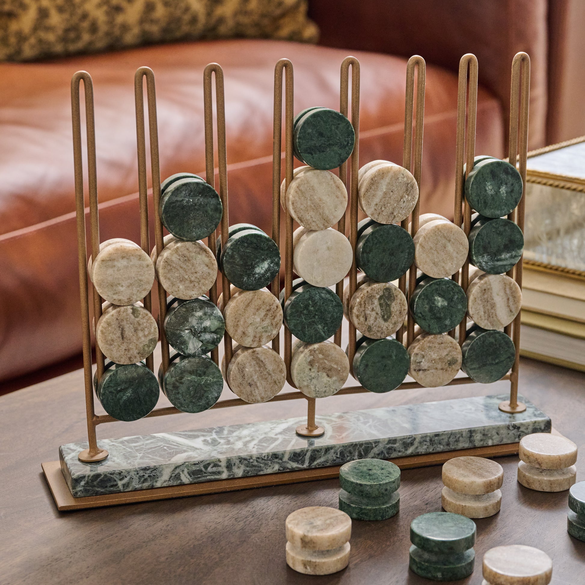 Green Marble Four In-a-Row Decorative Game