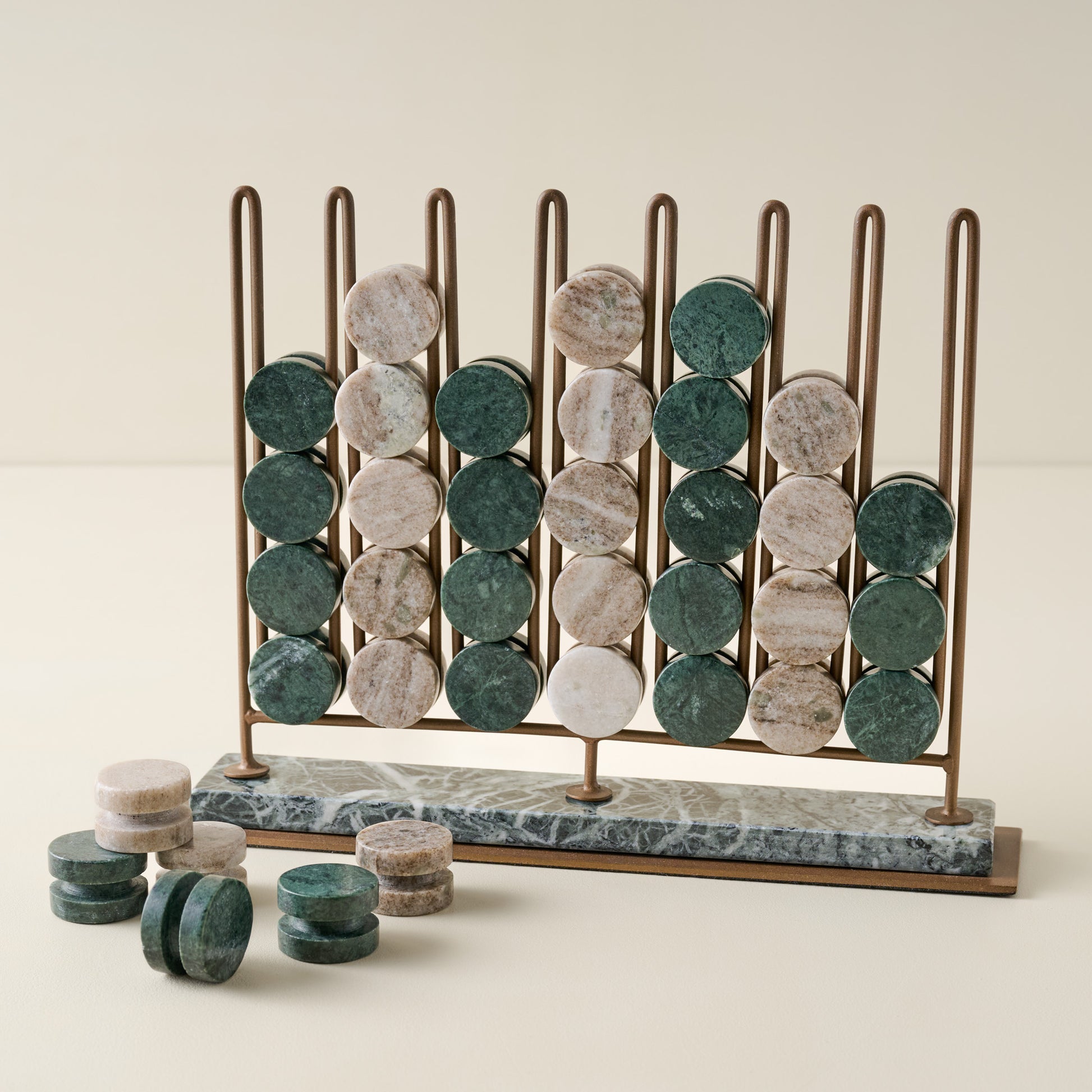Green Marble Four In-a-Row Decorative Game
