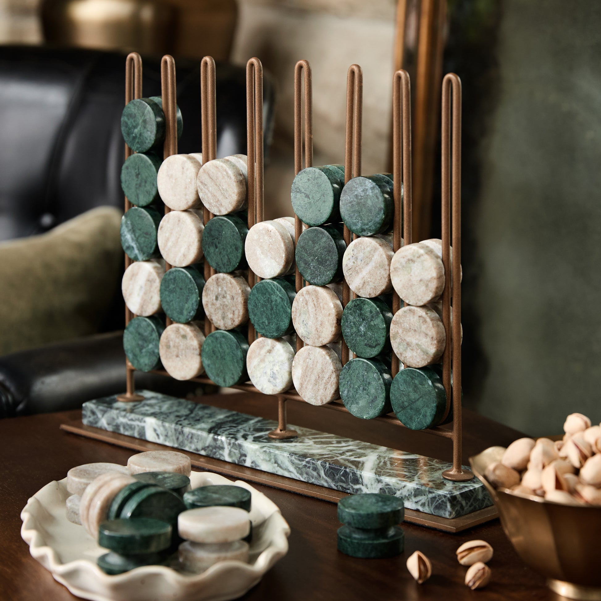 Green Marble Four In-a-Row Decorative Game in a room