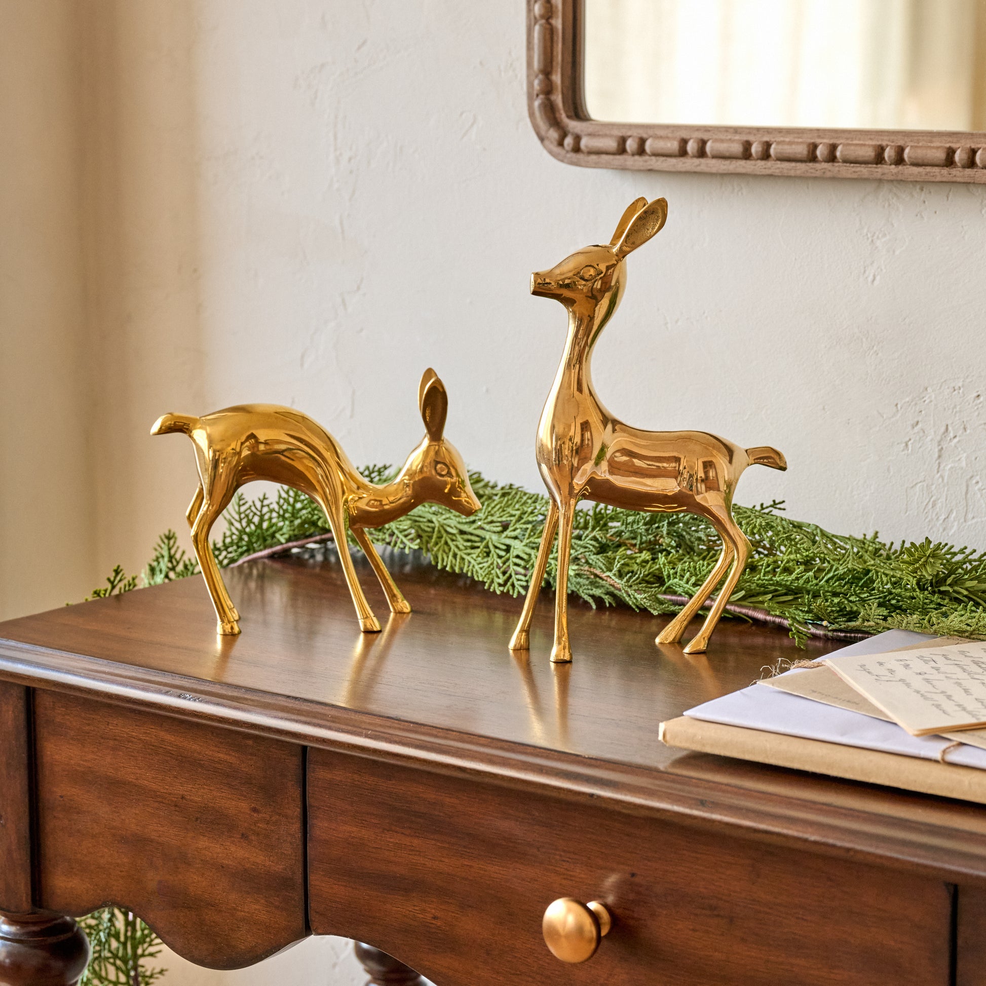 Decorative Brass Deer shown styled on console table