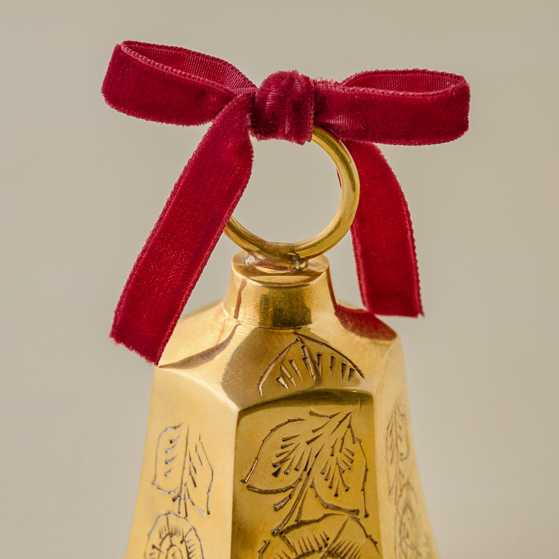 Small Ava Etched Brass Bell up close
