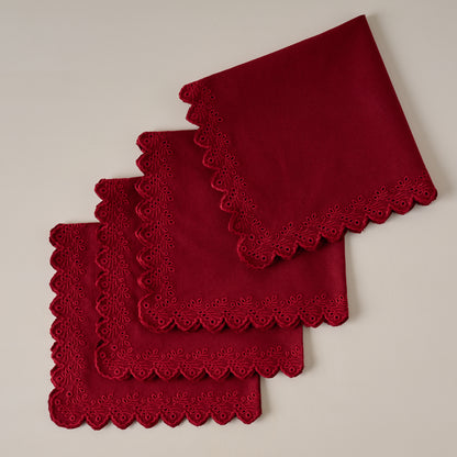 Syrah Embroidered Scalloped Edge Napkin Set of Four
