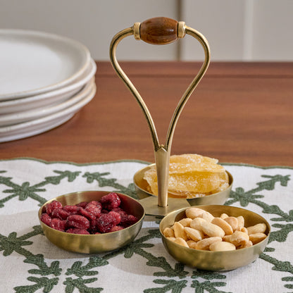Antique Brass Mini Snack Bowl Server shown with food