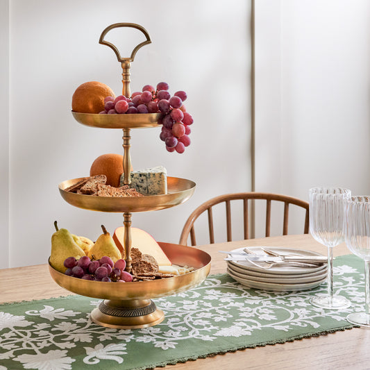 Antique Brass Tiered Serving Stand shown styled with food