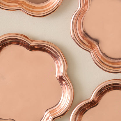 Antique Copper Scalloped Coaster Set of Four up close