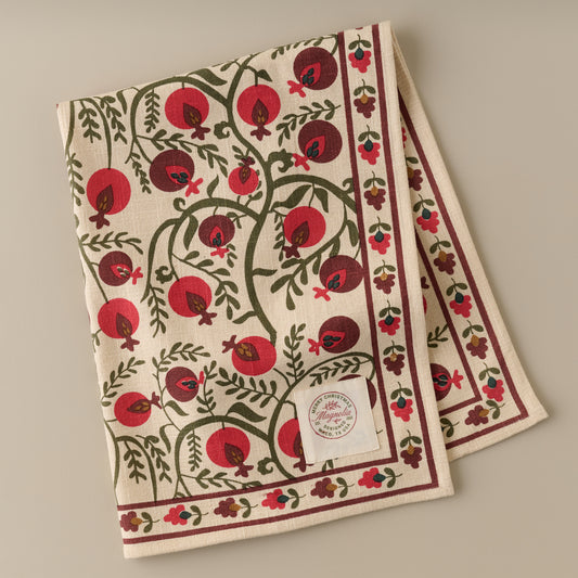 Magnolia Pomegranate Block Print Tea Towel