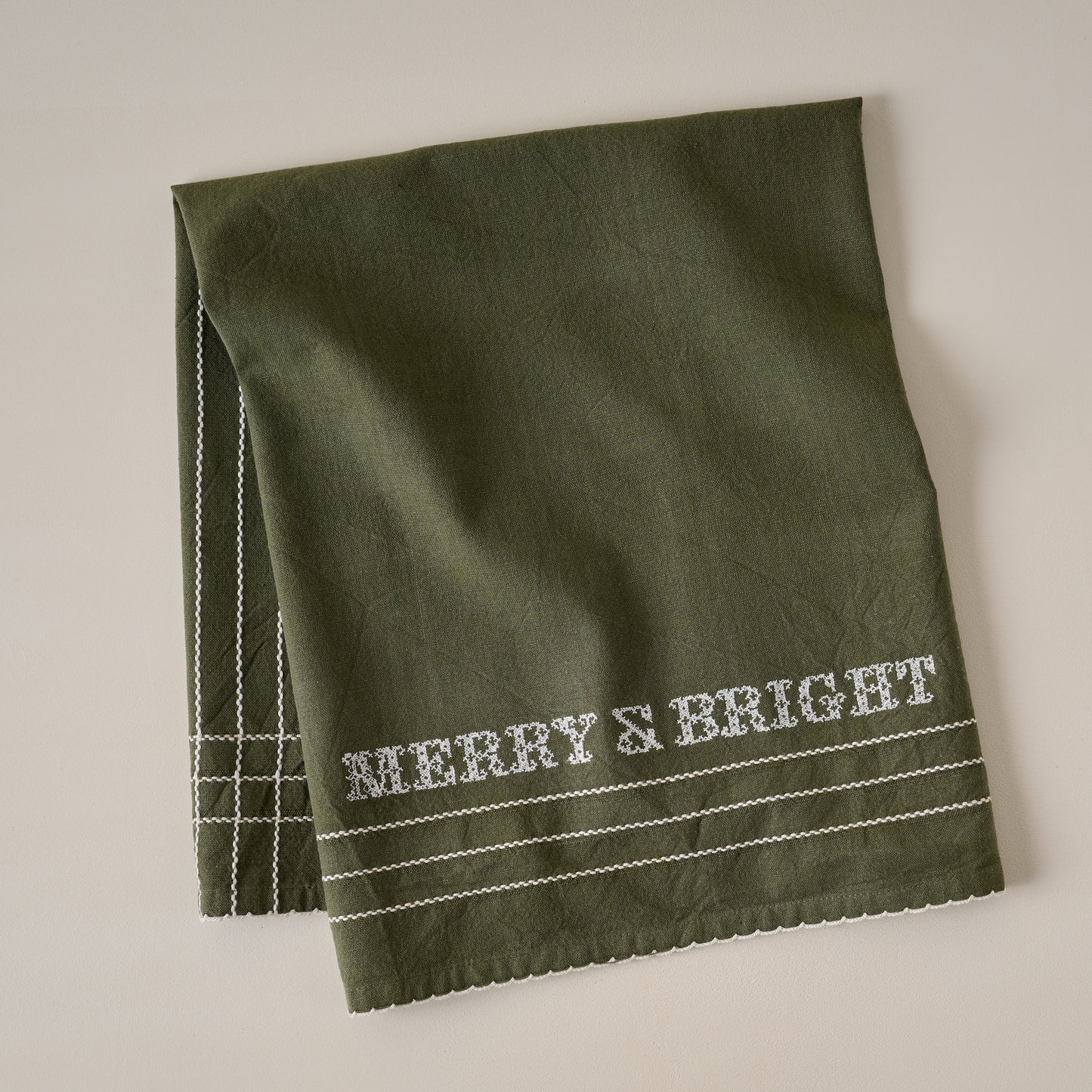 Merry & Bright Embroidered Tea Towel