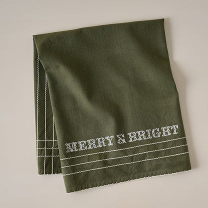 Merry & Bright Embroidered Tea Towel