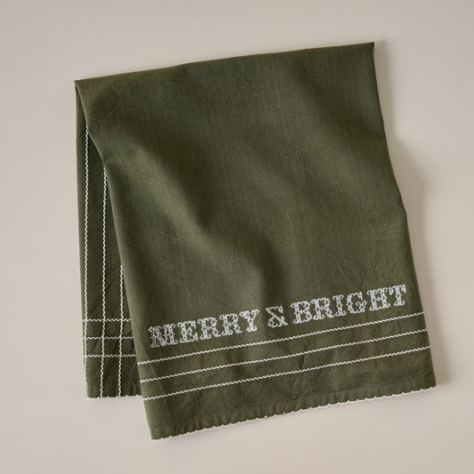 Merry & Bright Embroidered Tea Towel
