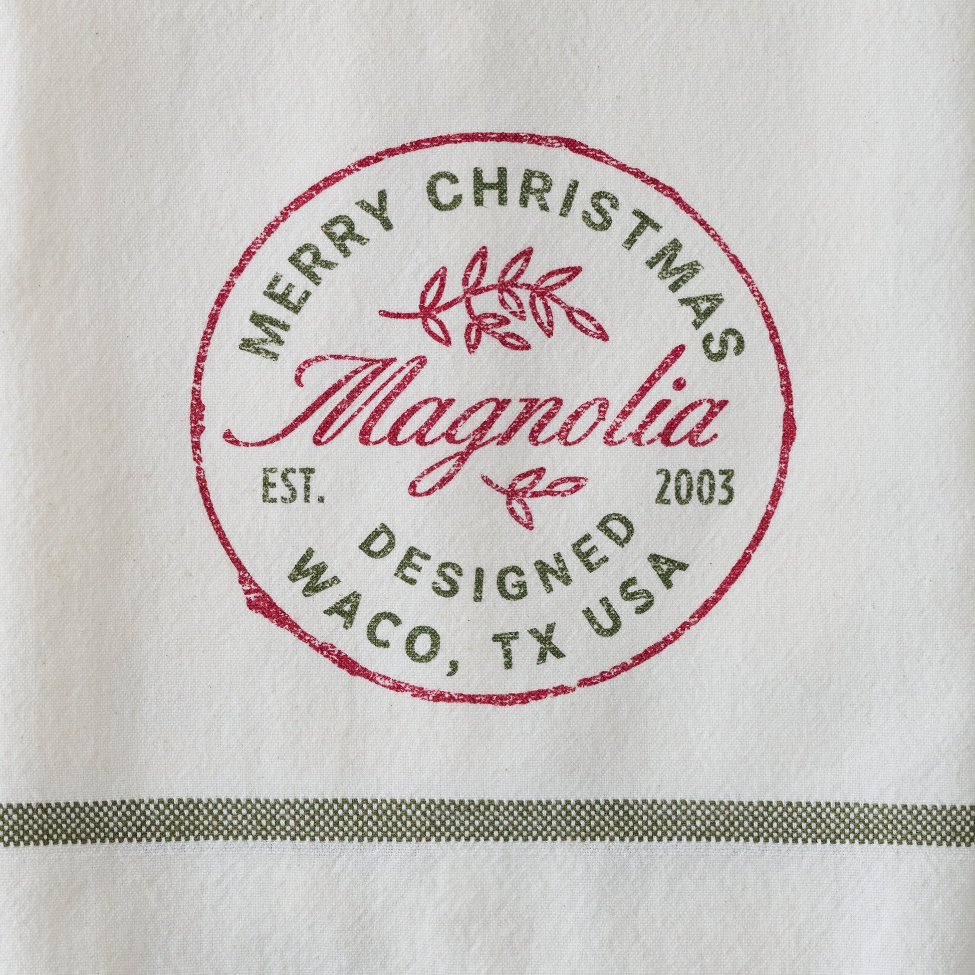Magnolia Merry Christmas Tea Towel up close